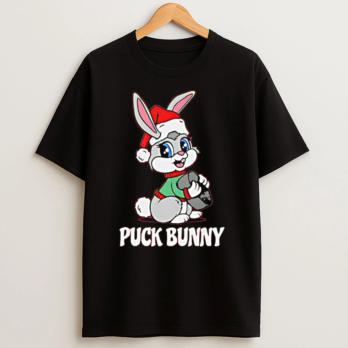 Puck Bunny Santa Hat T Shirt