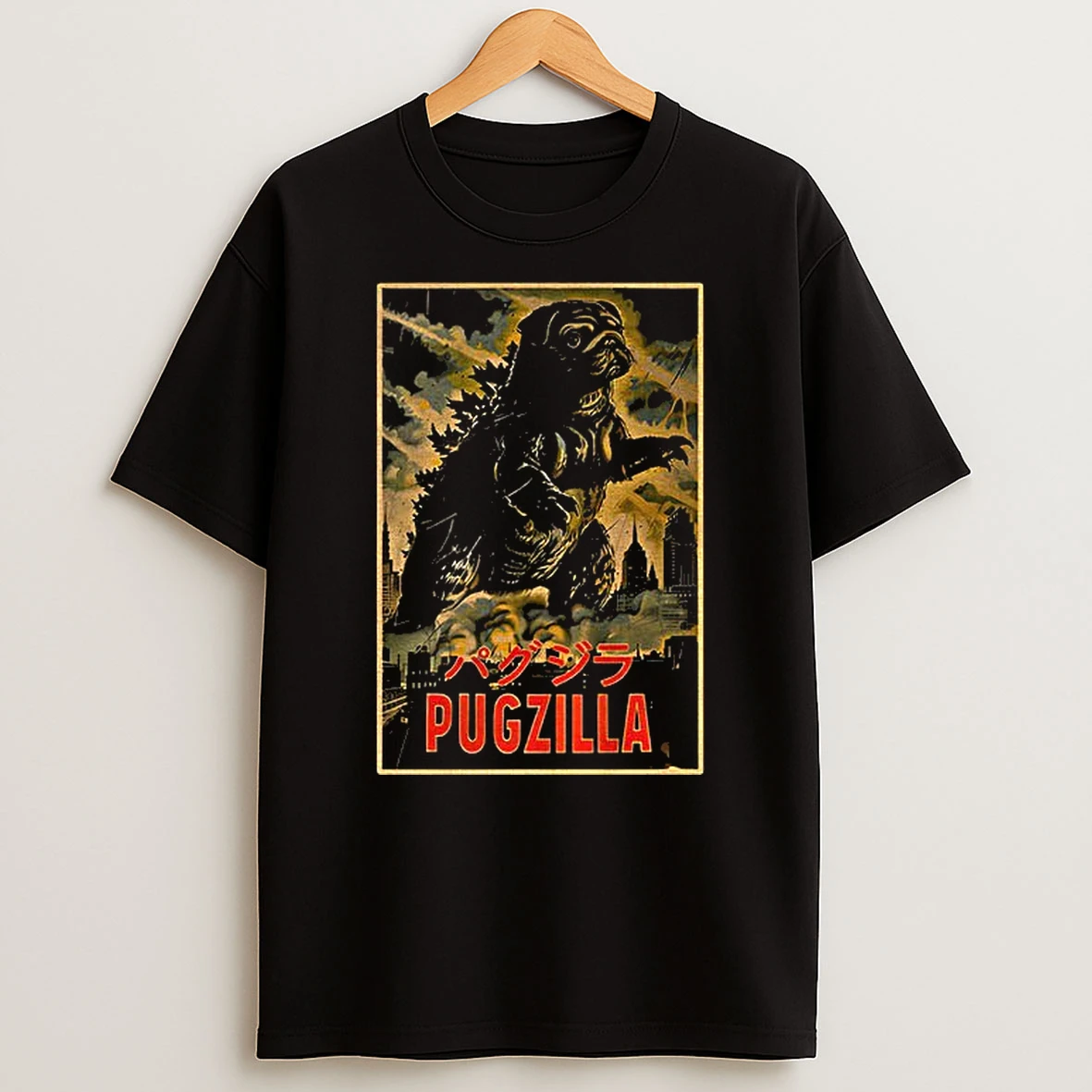 Pugzilla Retro Japanese Movie T Shirt