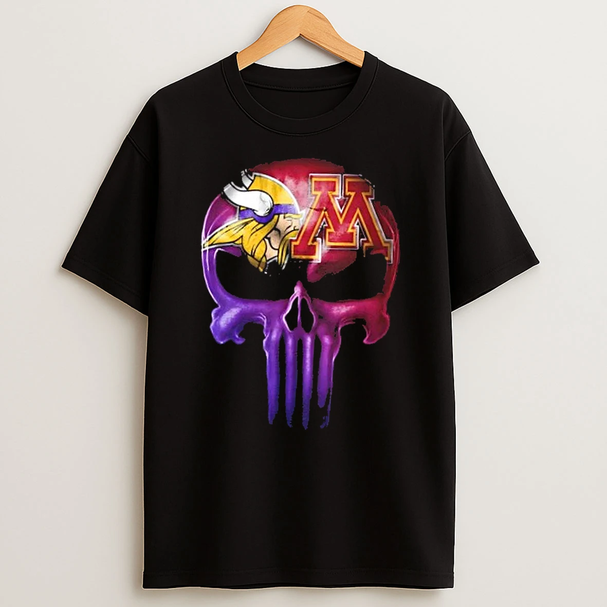 Punisher Skull Minnesota City Sports Vikings X Golden Gophers T Shirt