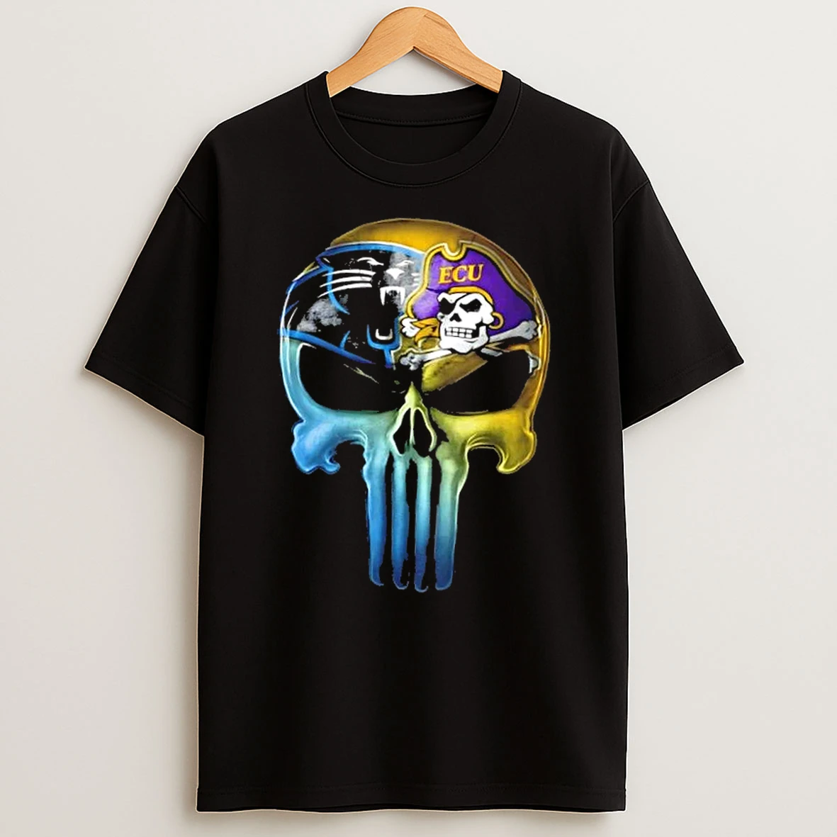 Punisher Skull Sports Carolina Panthers X East Carolina Pirates T Shirt