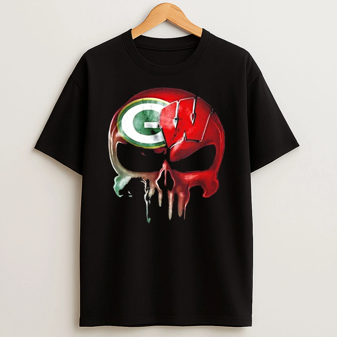 Punisher Skull Sports Green Bay Packers X Wisconsin Badgers T Shirt