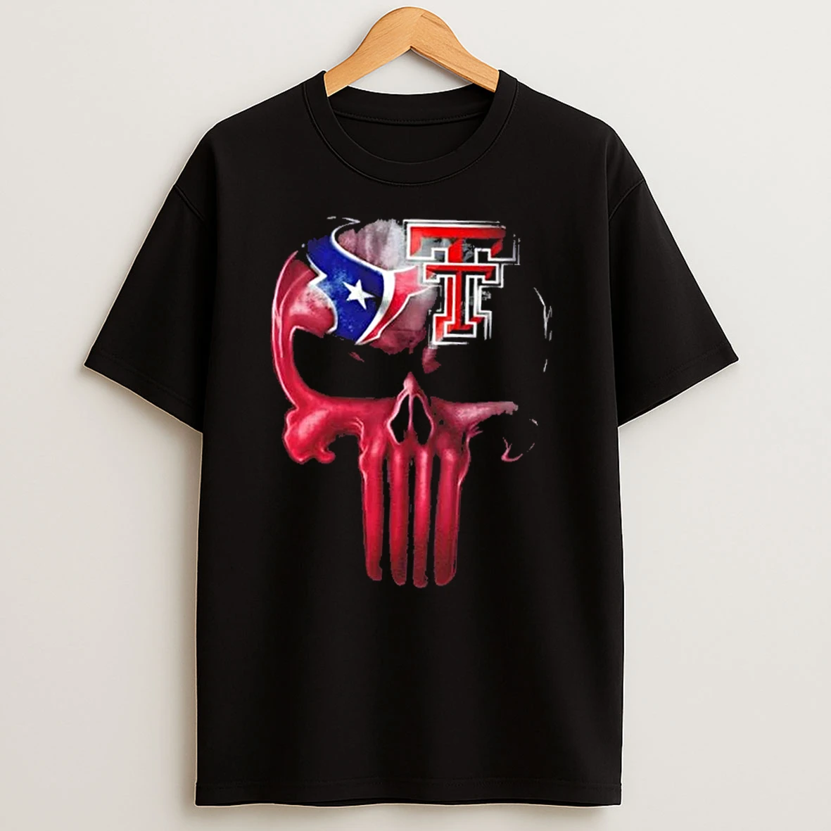 Punisher Skull Sports Houston Texans X Texas Tech Red Raiders T Shirt