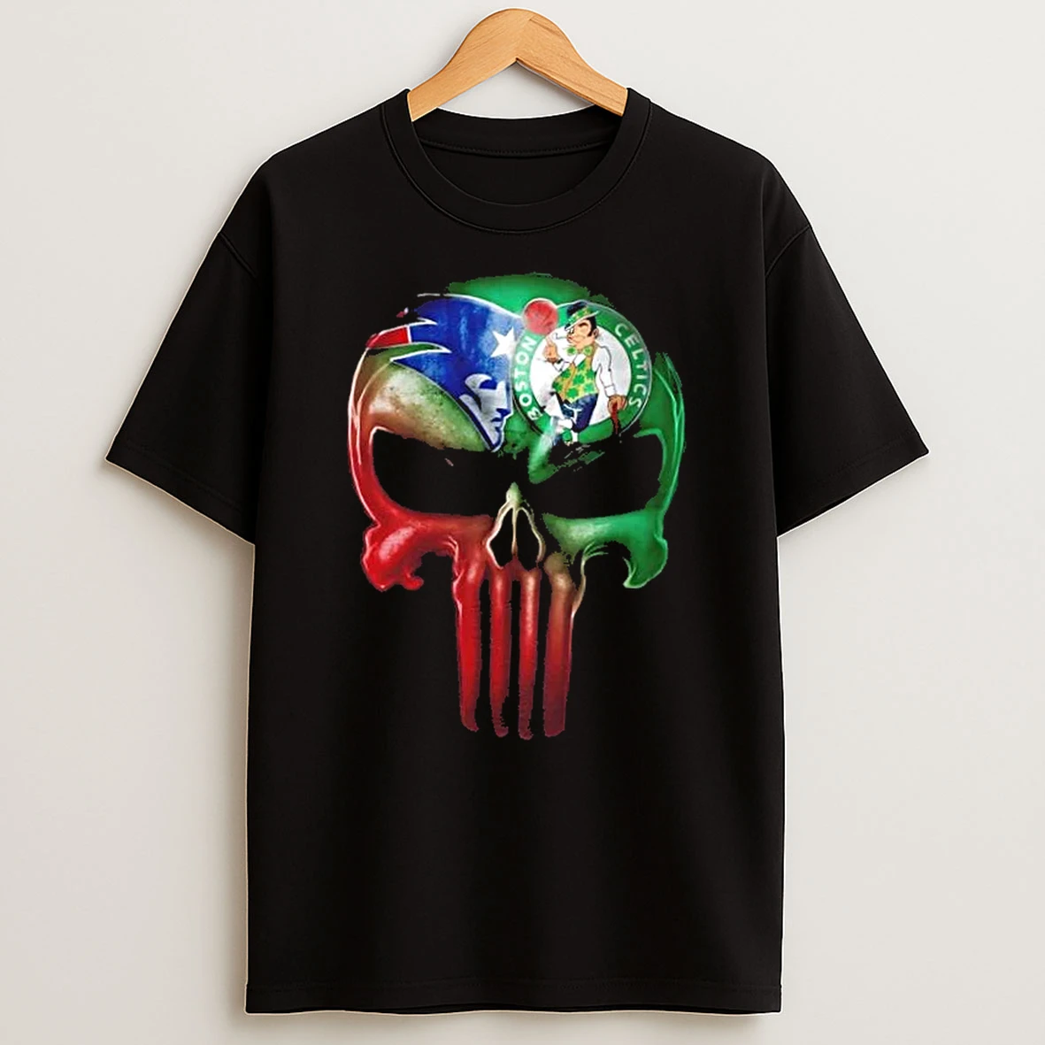 Punisher Skull Sports New England Patriots X Boston Celtics T Shirt