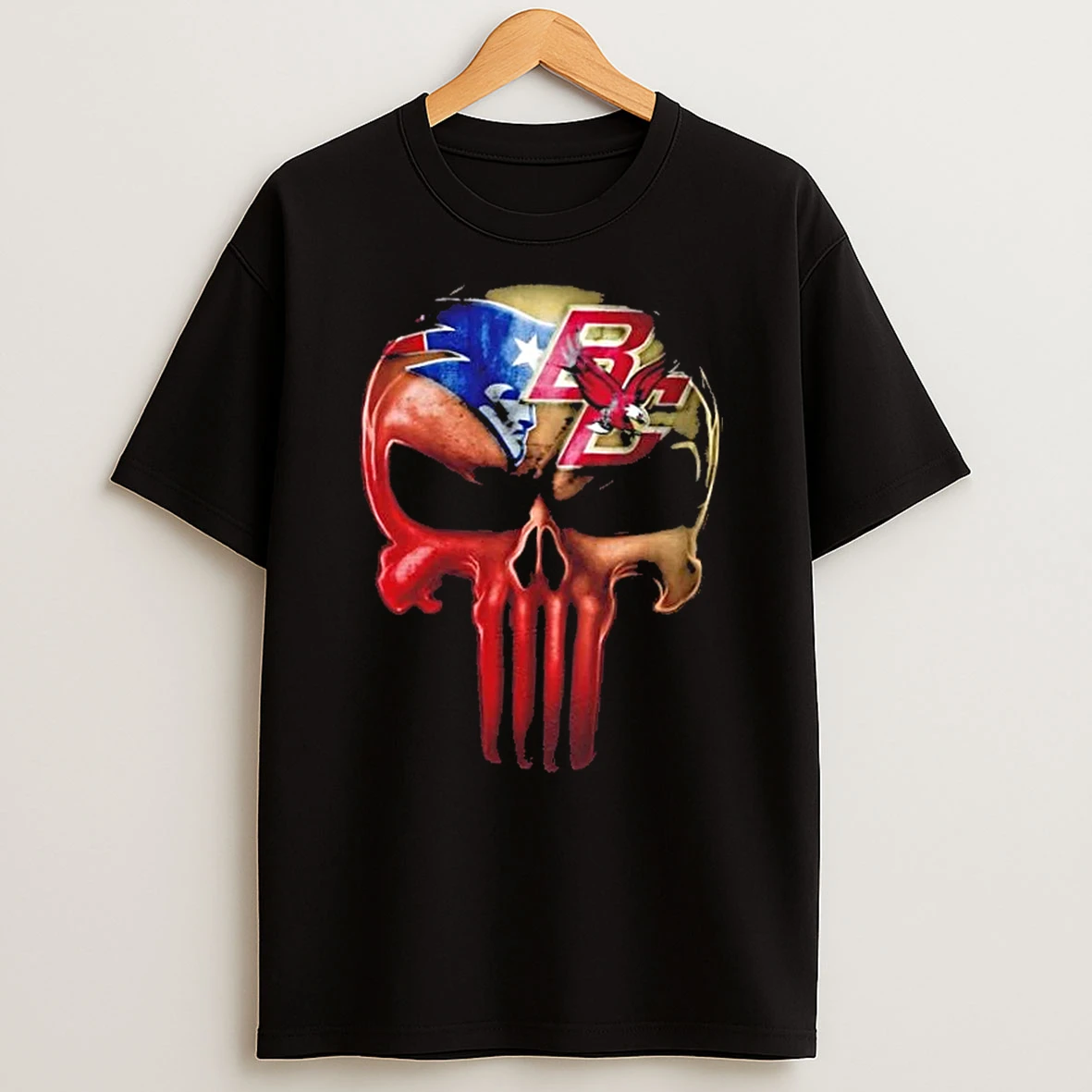 Punisher Skull Sports New England Patriots X Boston College Eagles T Shirt