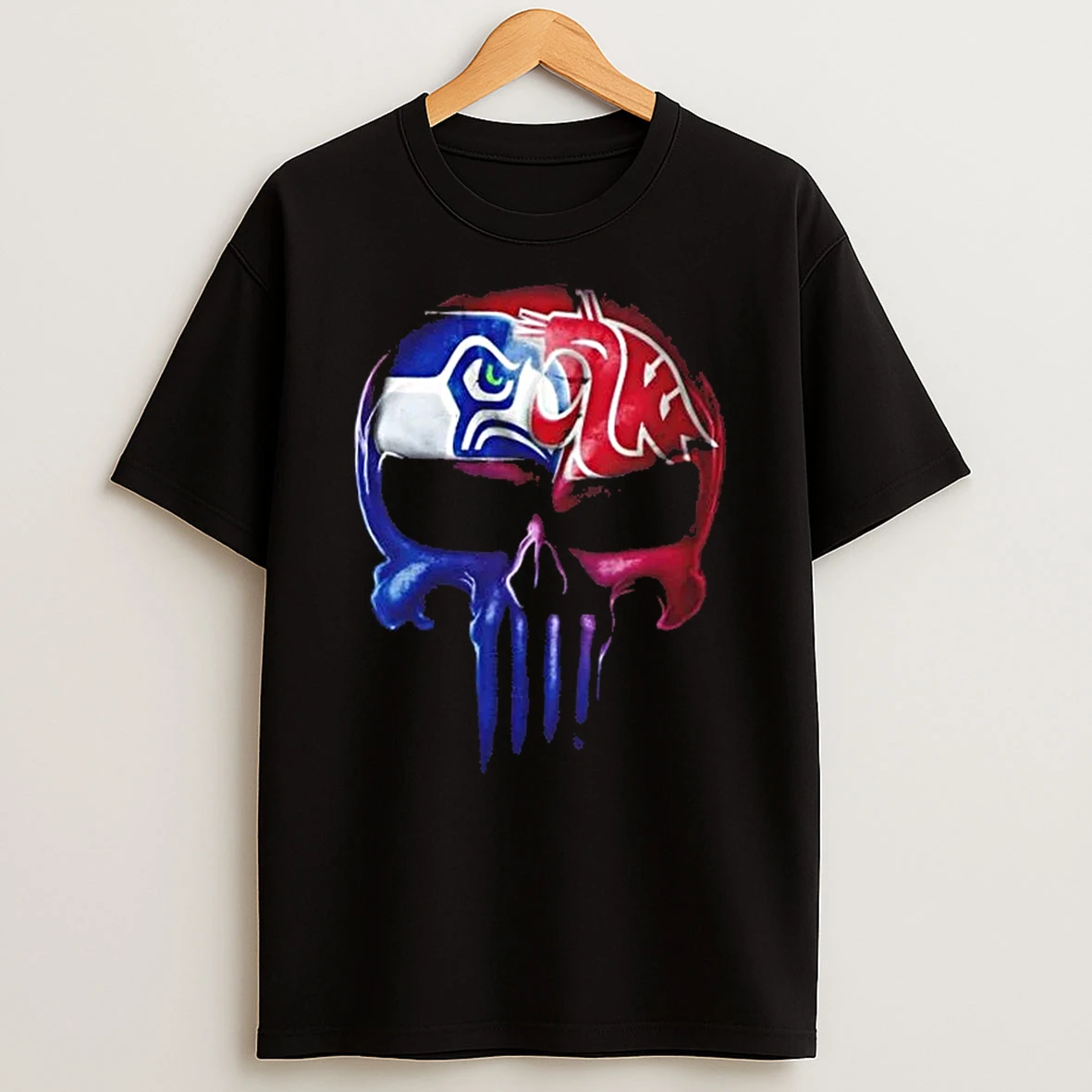 Punisher Skull Sports Seattle Seahawks X Washington State Cougars T Shirt