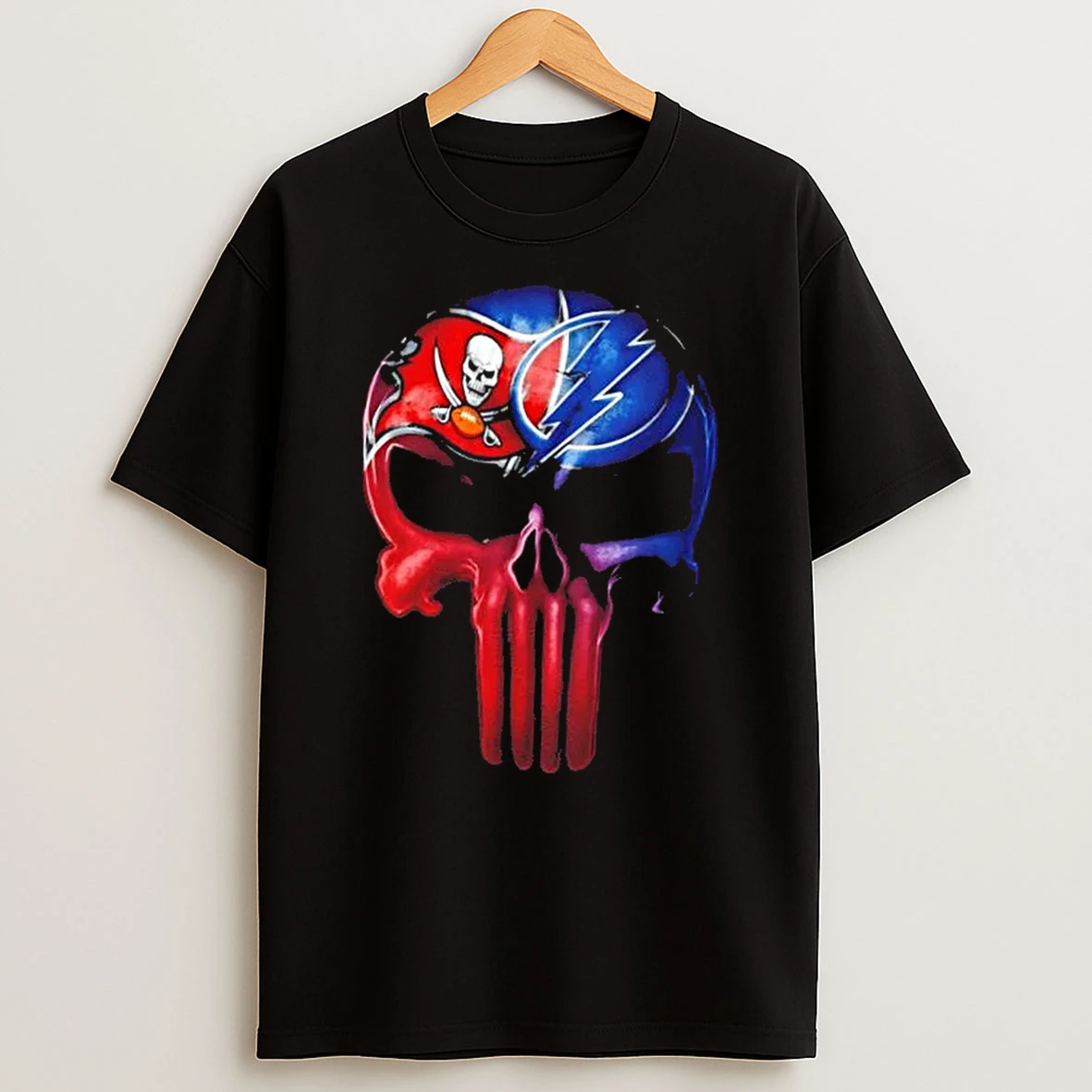 Punisher Skull Tampa Bay City Sports Buccaneers X Lightning T Shirt