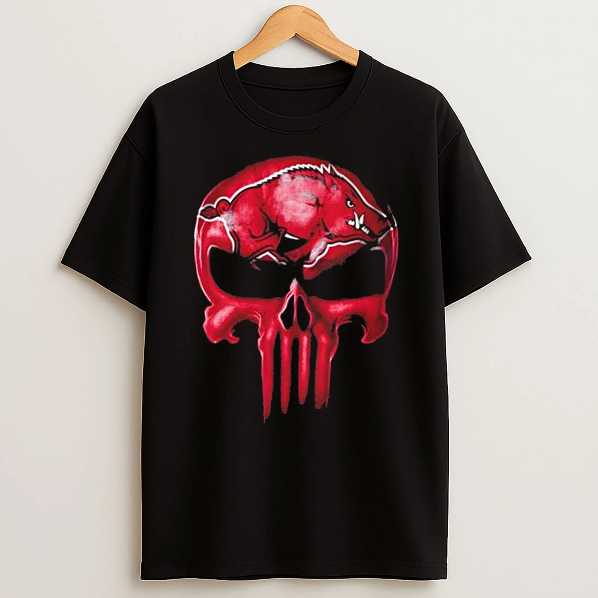Punisher Skull X Arkansas Razorbacks Football Logo T Shirt
