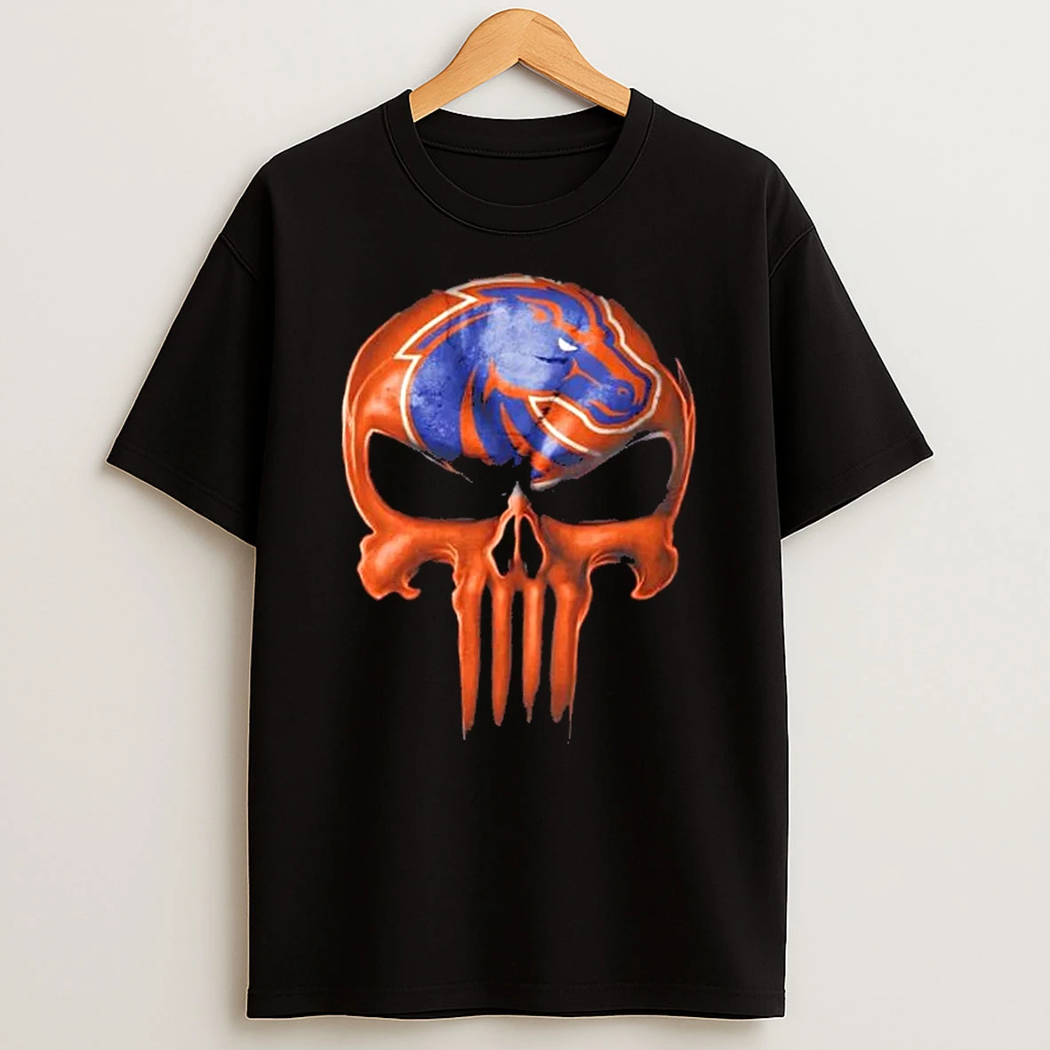 Punisher Skull X Boise State Broncos Football Logo T Shirt