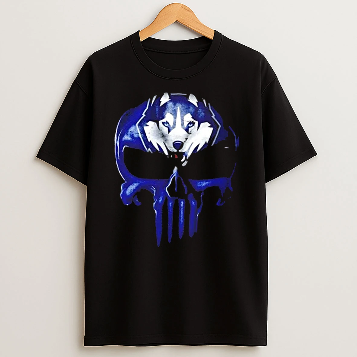 Punisher Skull X Connecticut Huskies Football Logo T Shirt