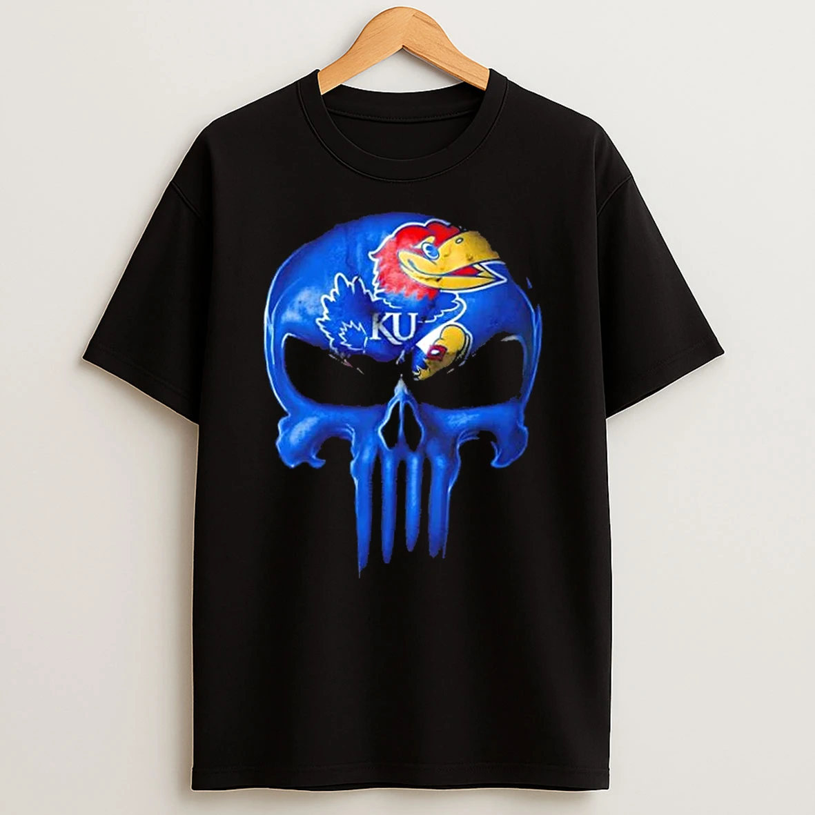 Punisher Skull X Kansas Jayhawks Football Logo T Shirt