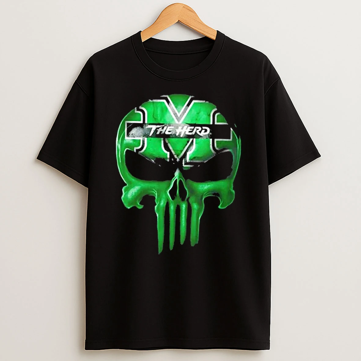 Punisher Skull X Marshall Thundering Herd Football Logo T Shirt