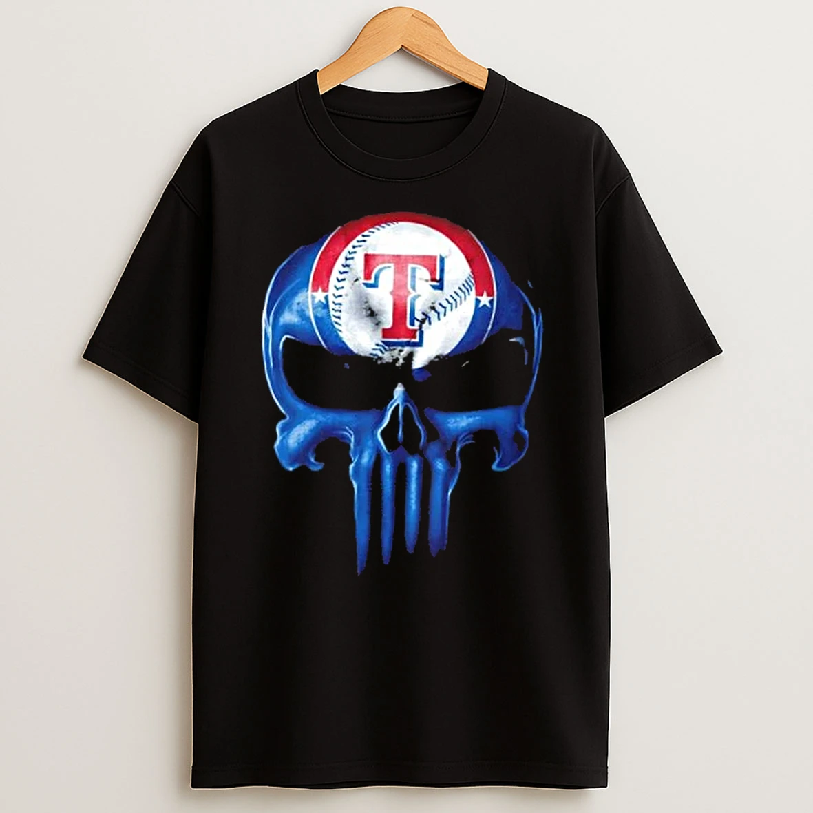 Punisher Skull X Texas Rangers Baseball Logo T Shirt
