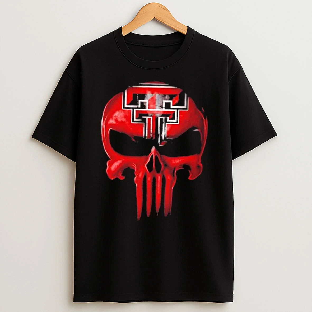 Punisher Skull X Texas Tech Red Raiders Football Logo T Shirt