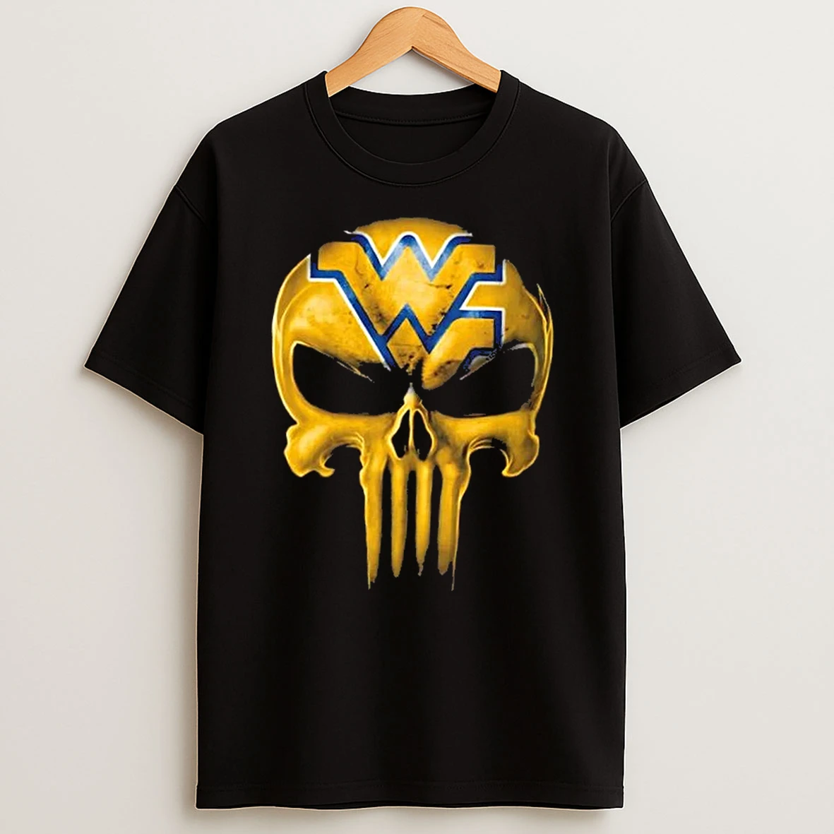 Punisher Skull X West Virginia Mountaineers Football Logo T Shirt