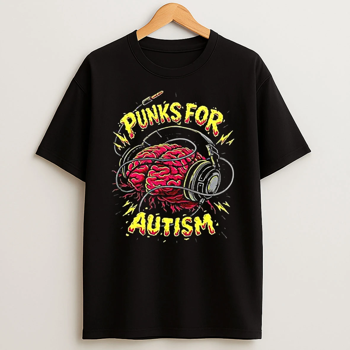 Punks For Autism Brain Headphones Graphic T Shirt