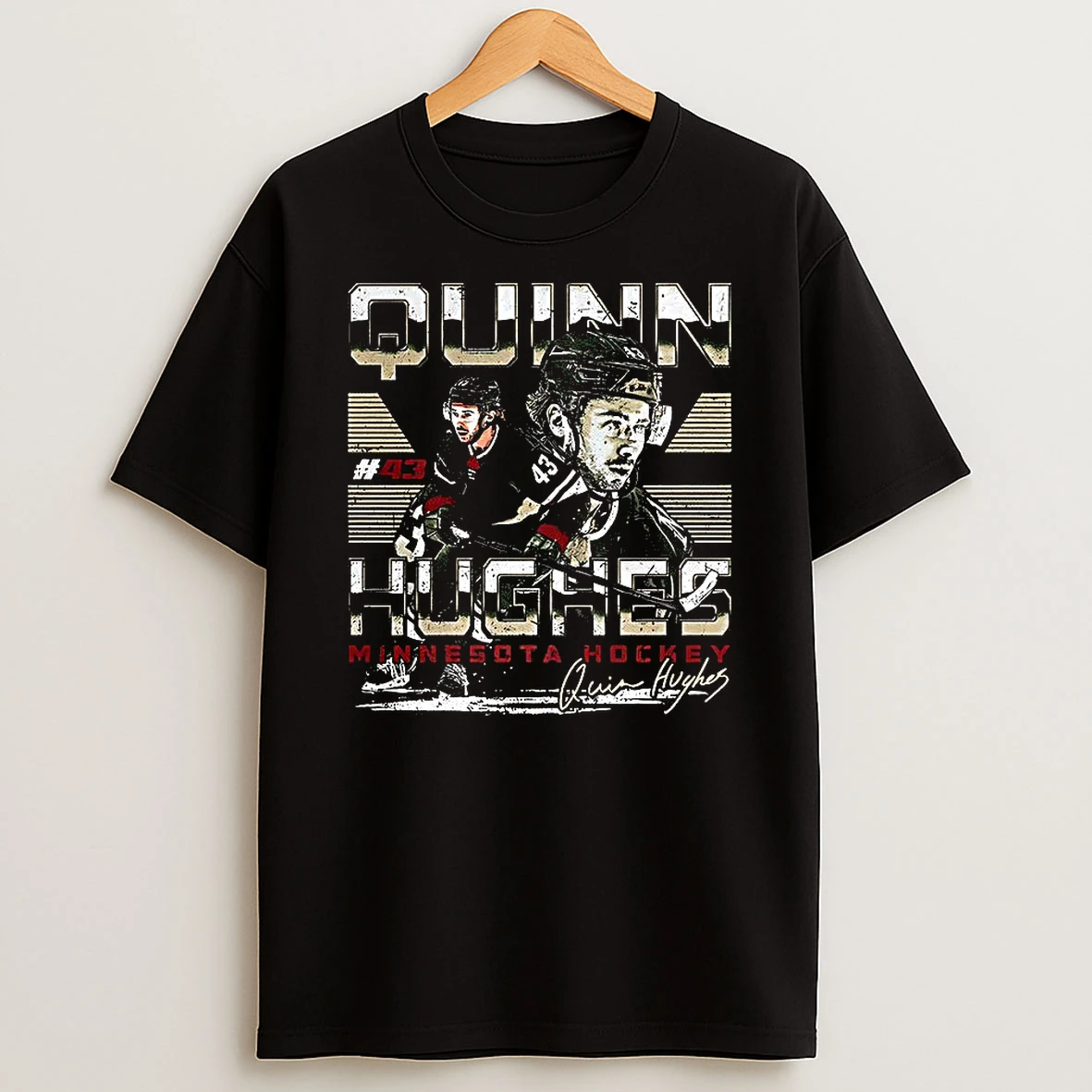 Quinn Hughes Minnesota Wild Nhl Number 43 Dual Signature T Shirt