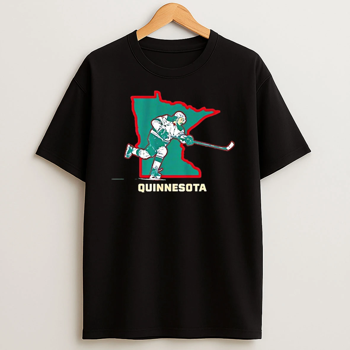 Quinnesota Minnesota Wild Hockey Quinn Hughes 43 State Map T Shirt