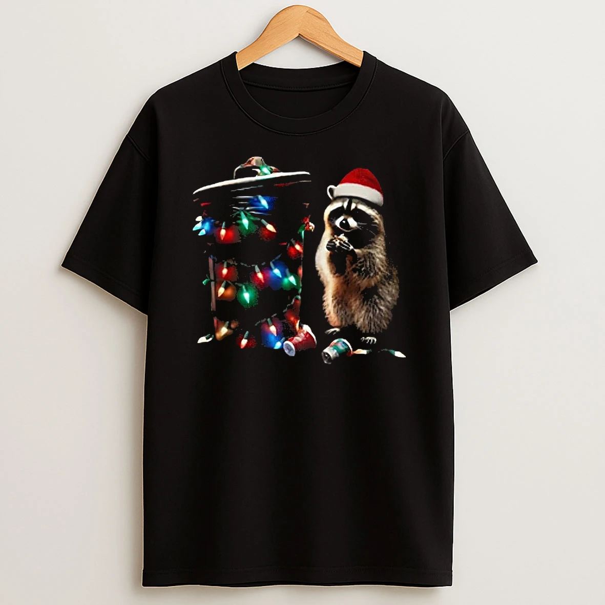 Raccoon Santa Hat Trashy Christmas T Shirt
