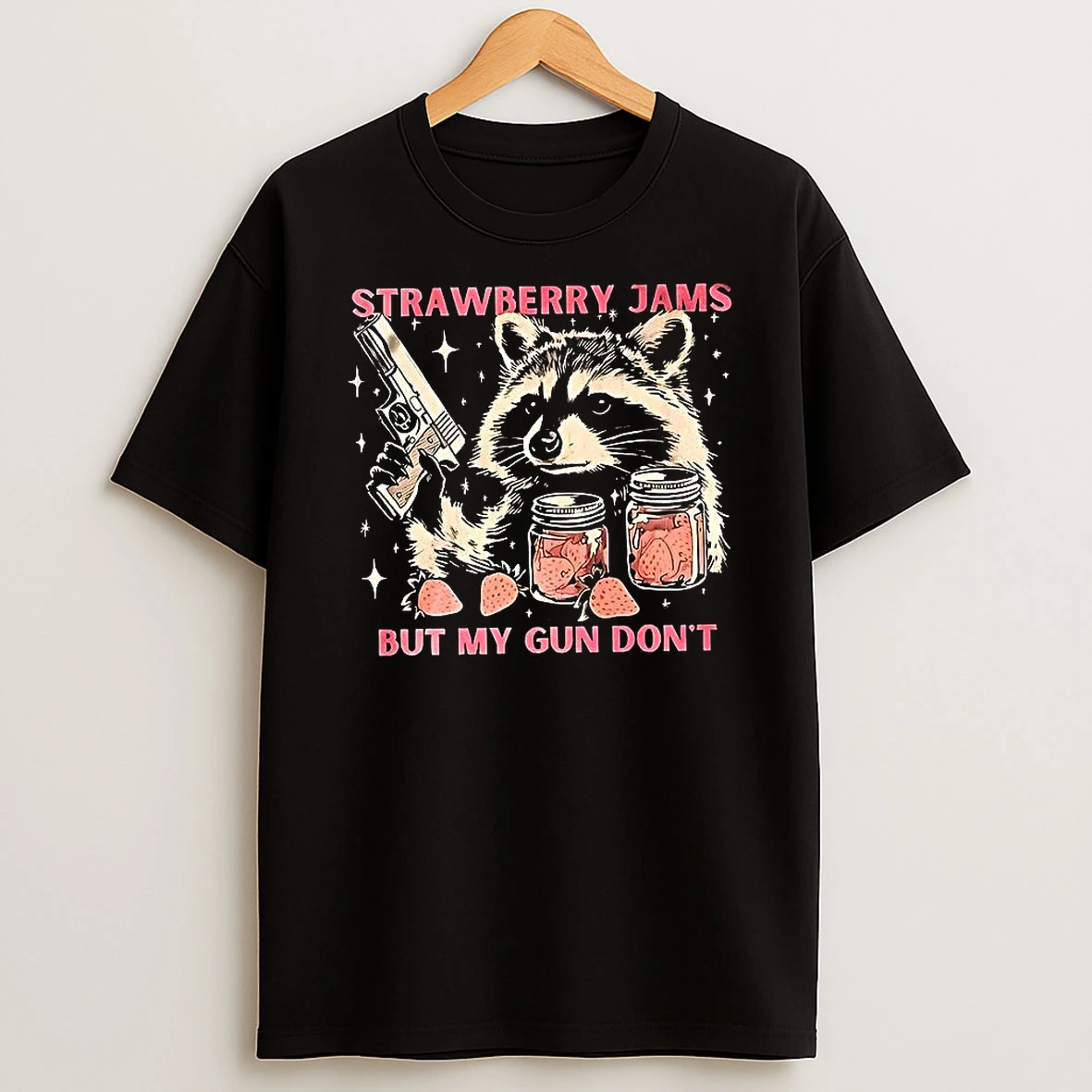 Raccoon Strawberry Jams But My Gun Dont Meme T Shirt