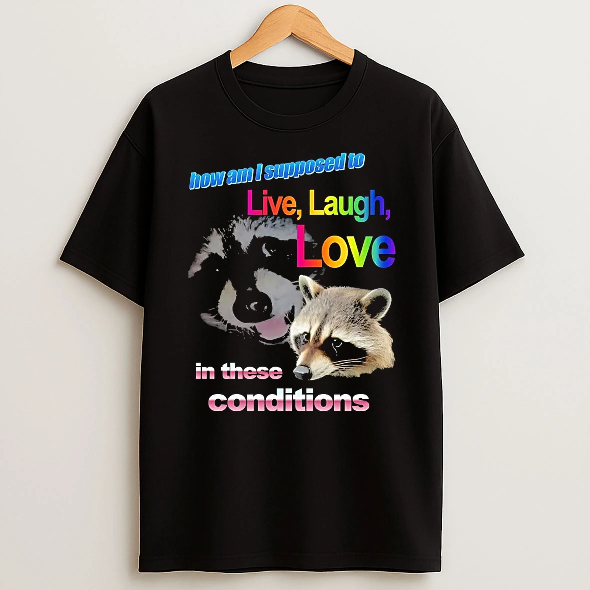 Raccoon How Am I Supposed To Live Laugh Love In These Conditions T Shirt