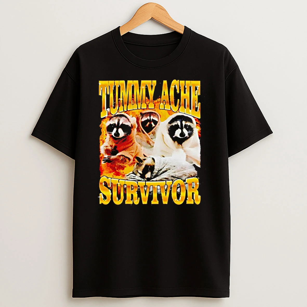Raccoon Wearing Tummy Ache Survivor Graphic T Shirt