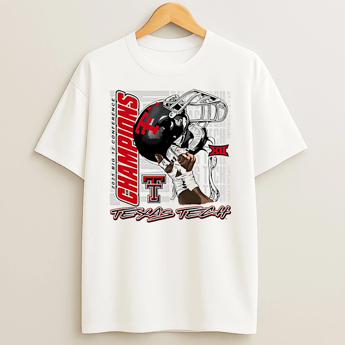 Raise Em Up 2025 Big 12 Conference Champions Texas Tech Red Raiders Helmet Circle T Shirt