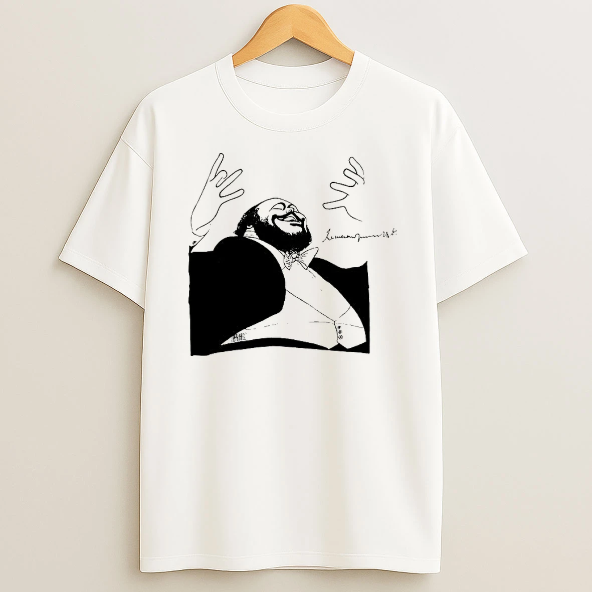 Rare Luciano Pavarotti Singer Signature Sketch Caricature T Shirt
