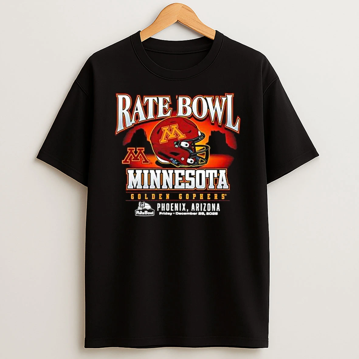 Rate Bowl 2025 University Of Minnesota Golden Gophers Sunset Helmet T Shirt