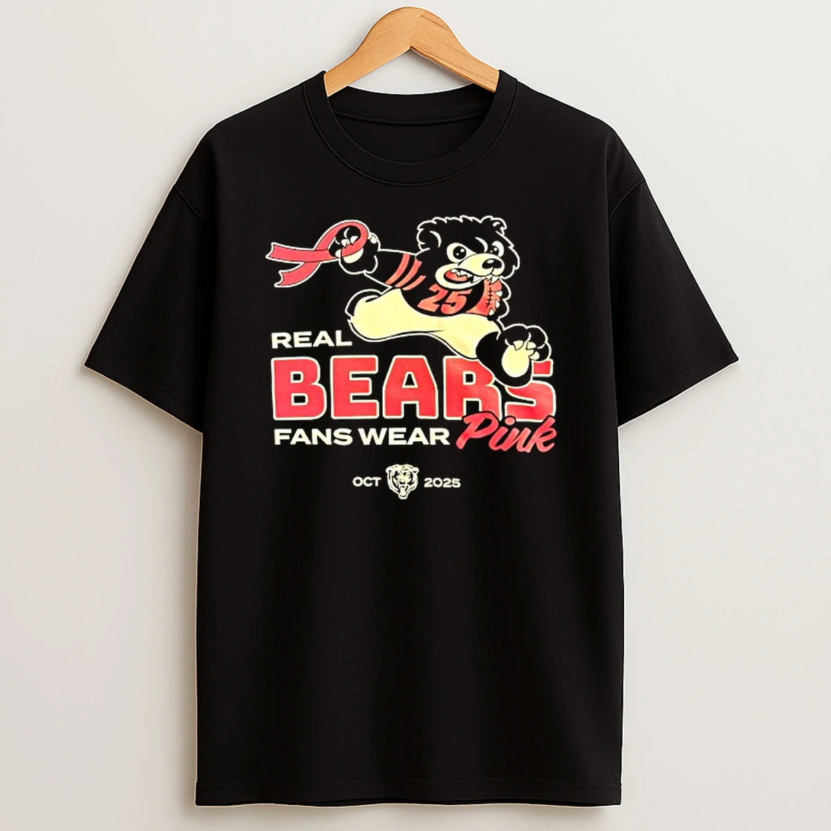 Real Bears Fans Wear Pink Nfc North Champion Chicago Bears October 2025 Cancer T Shirt