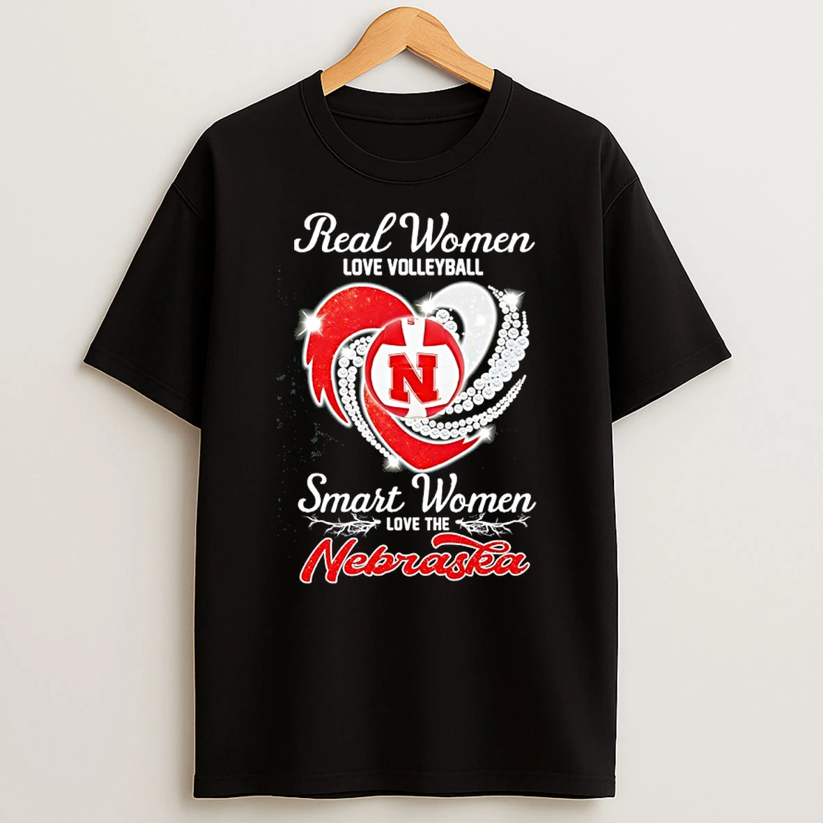 Real Women Love Volleyball Smart Women Love The Nebraska Diamond Heart T Shirt