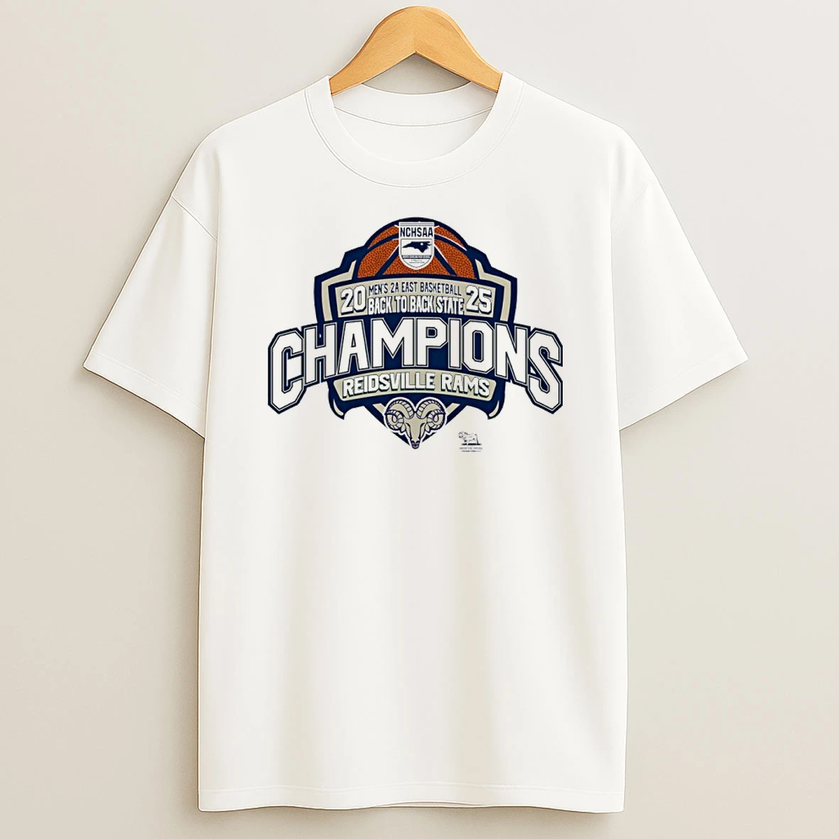 Reidsville Rams 2025 Mens 2a East Basketball Back To Back State Champions T Shirt