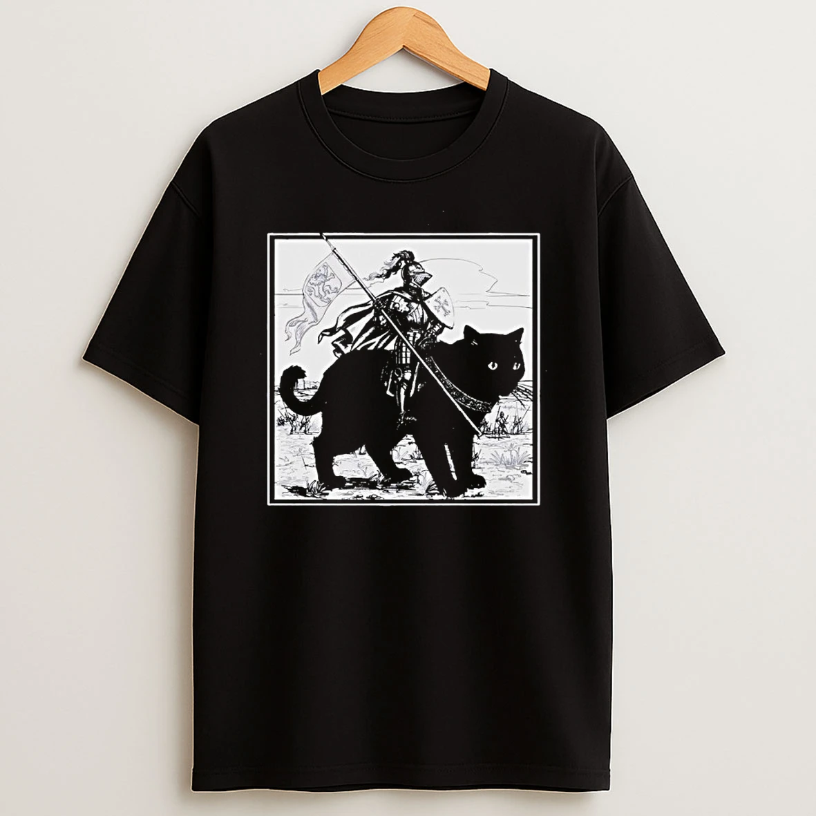 Renaissance Fair Knight Cat Rider T Shirt