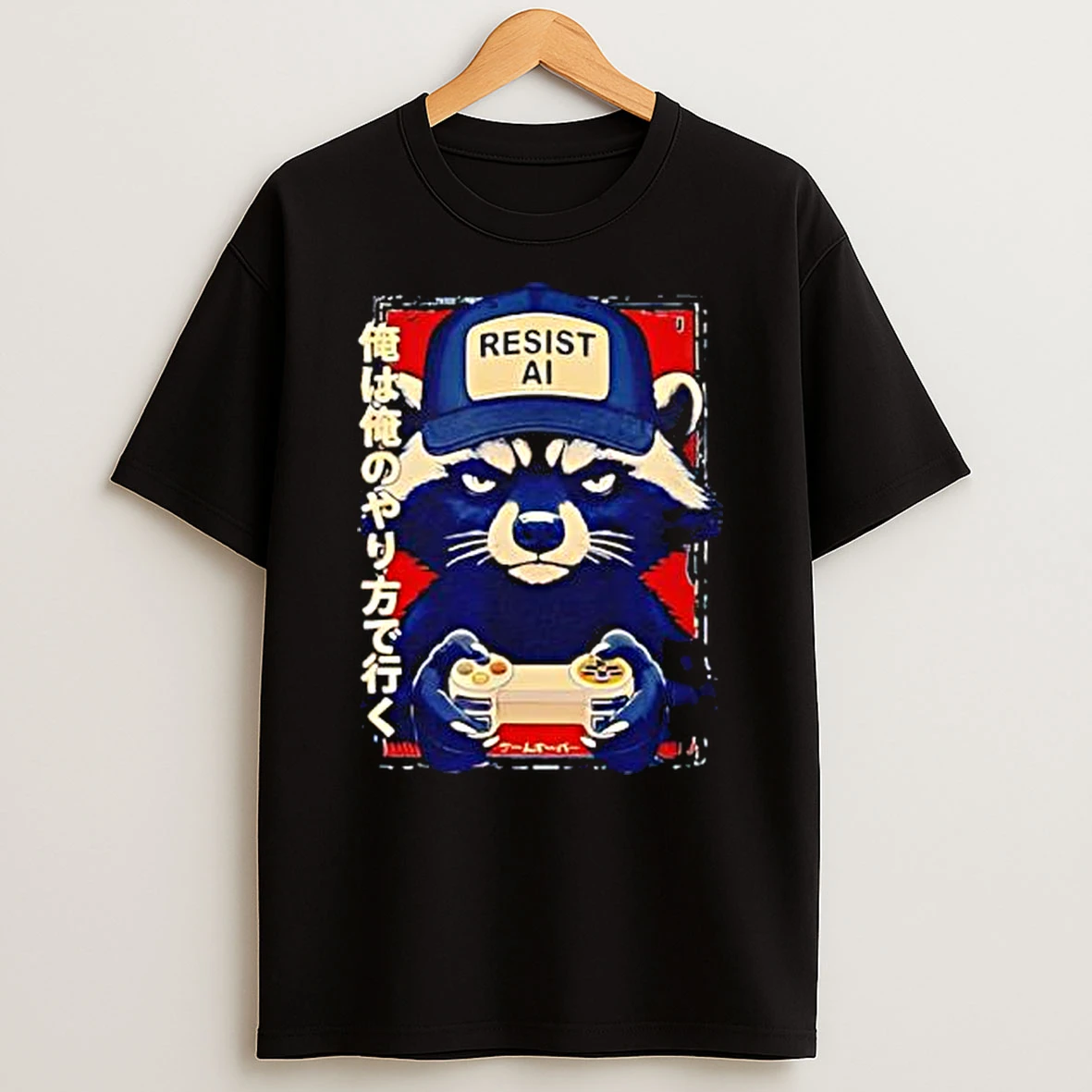 Resist Ai Raccoon Gamer Design T Shirt