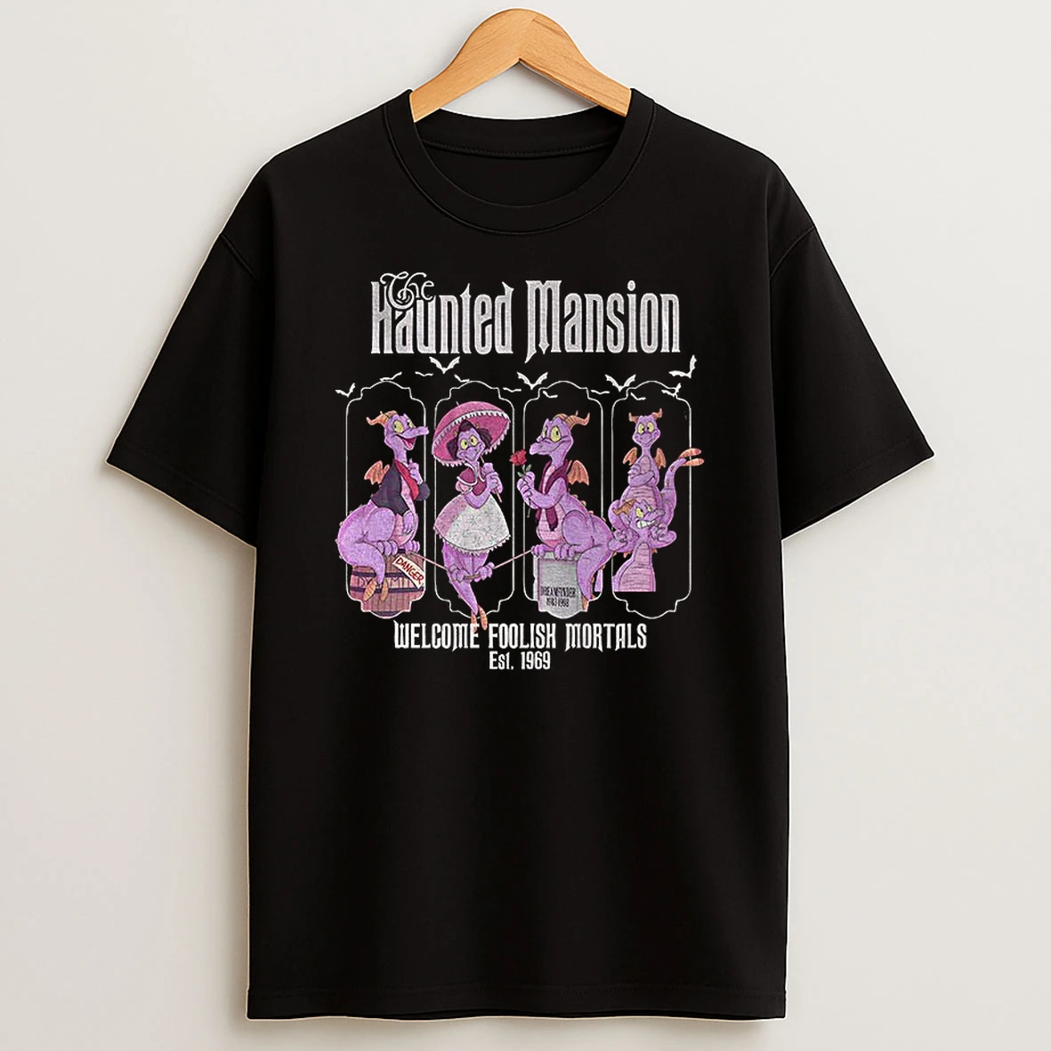 Retro The Haunted Mansion Figment Welcome Foolish Mortals T Shirt