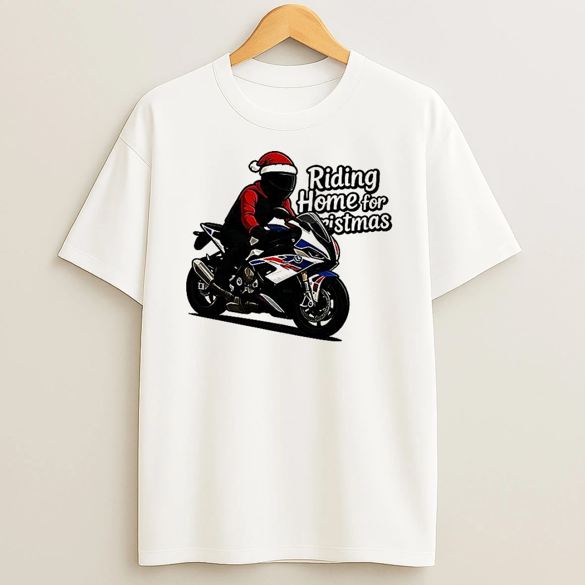 Riding Home For Christmas Bmw S1000rr Christmas Big Motorbikes T Shirt