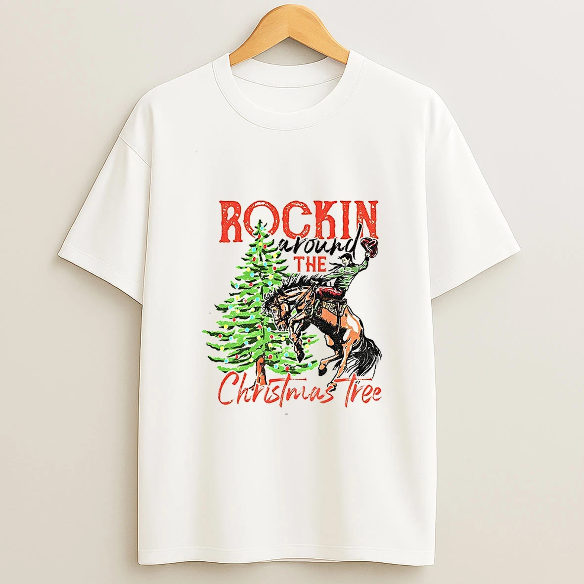 Rockin Around The Christmas Tree Cowboy Country Retro T Shirt
