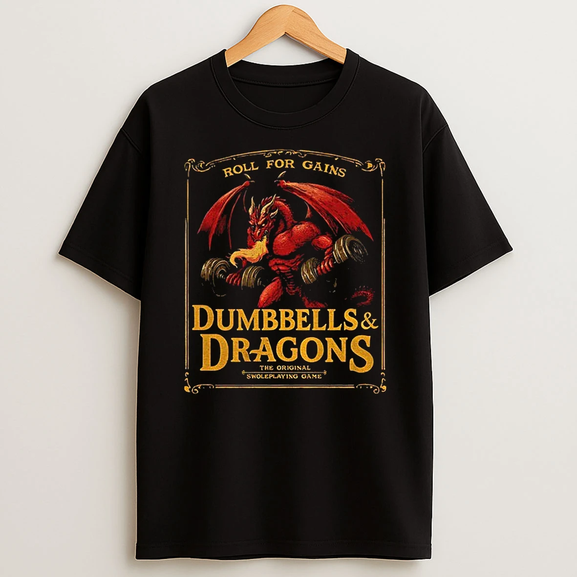Roll For Gains Dumbbells Dragons T Shirt