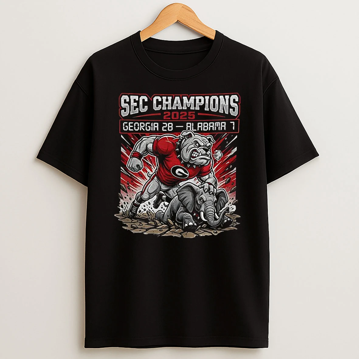 Sec Champions Georgia Bulldogs Victory Mascot 2025 Georgia 28 1 Alabama T Shirt