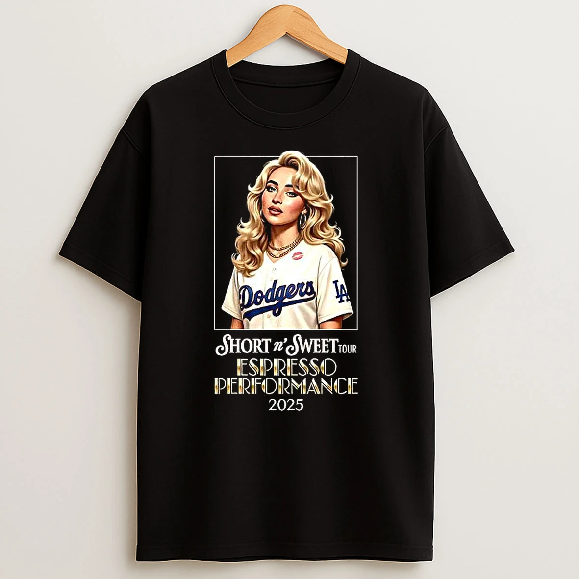 Sabrina X Los Angeles Dodgers Short N Sweet Tour Espresso Performance 2025 Retro T Shirt