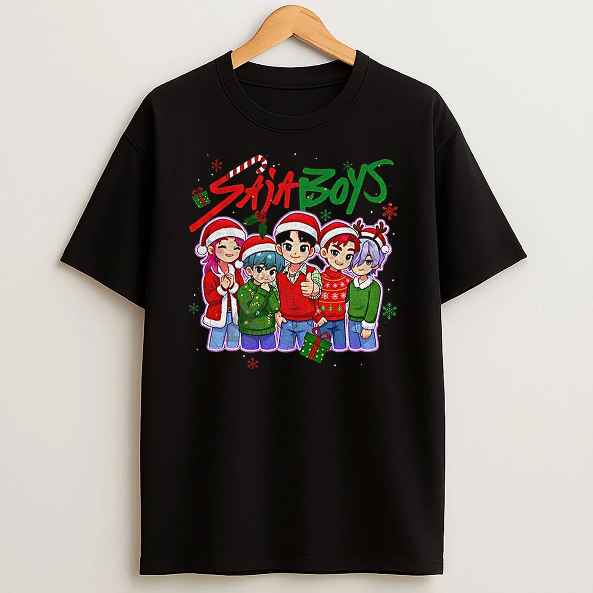 Saja Boys Cartoon Kpop Santa Hats Clipart Merry Christmas T Shirt
