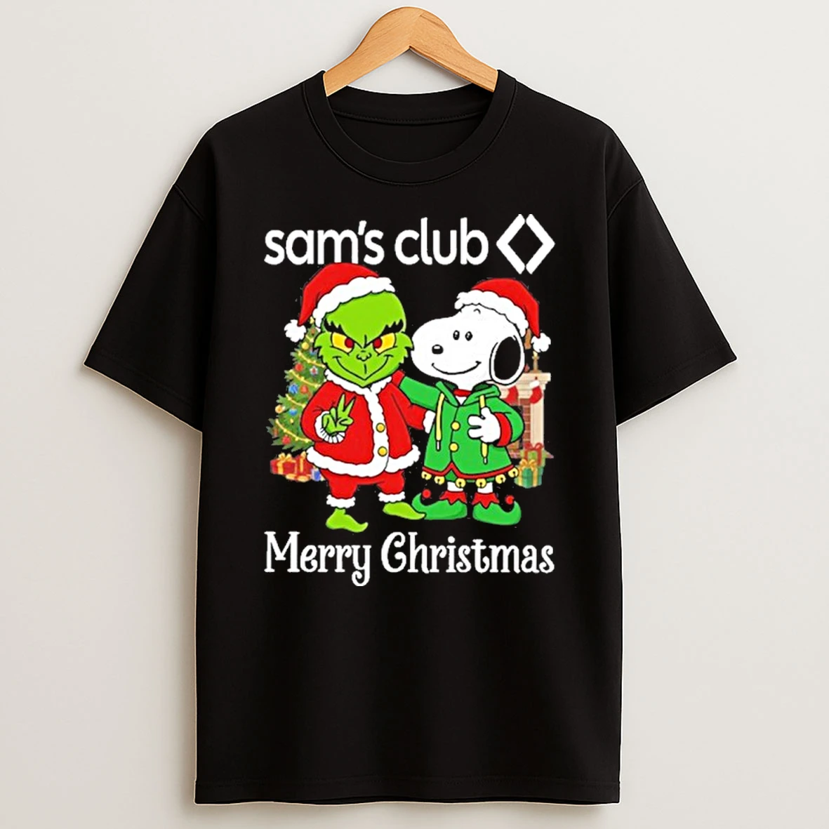 Sams Club Santa Grinch X Santa Snoopy Merry Christmas T Shirt