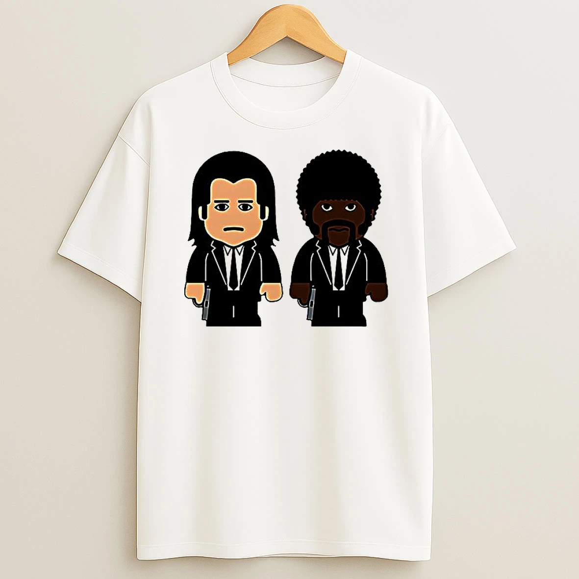 Samuel L Jackson Wearing Pulp Fiction Jules Winnfield And Vincent Vega Cartoon T Shirt
