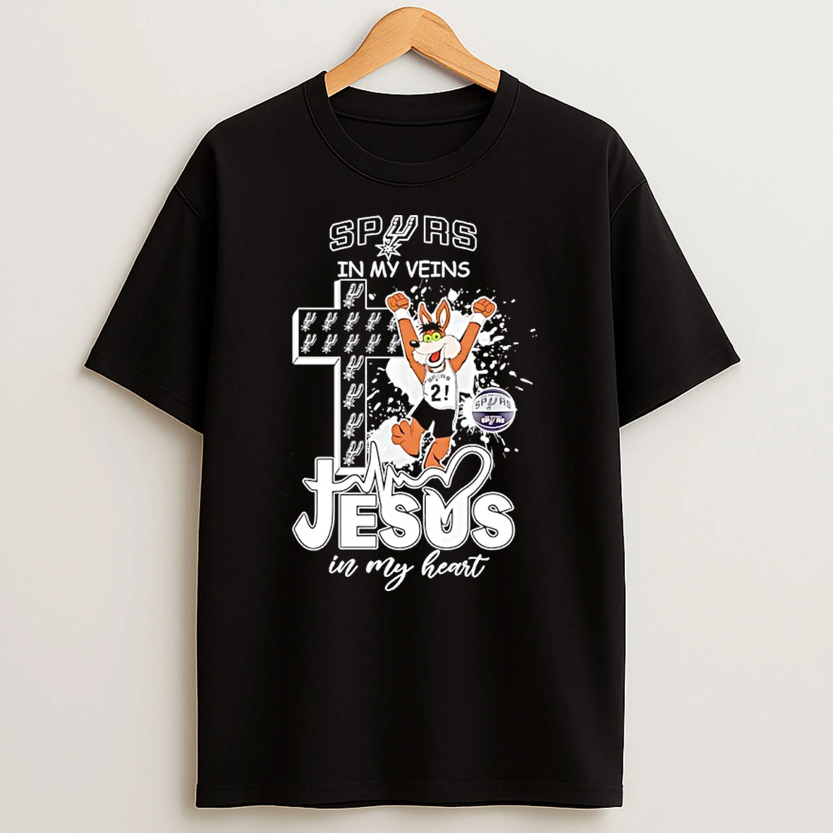 San Antonio Spurs In My Veins Jesus In My Heart Mascot T Shirt