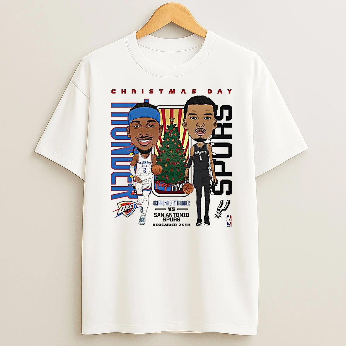 San Antonio Spurs Vs Oklahoma City Thunder 2025 Nba Christmas Day Match Up Caricature T Shirt