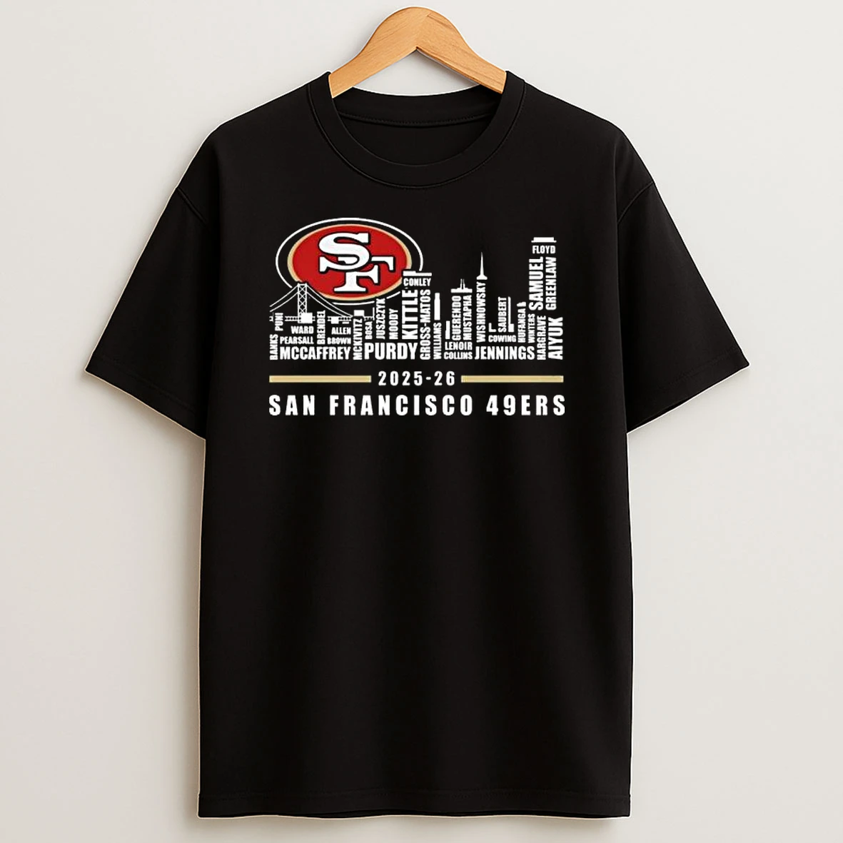 San Francisco 49ers 2025 26 Skyline Names Logo T Shirt