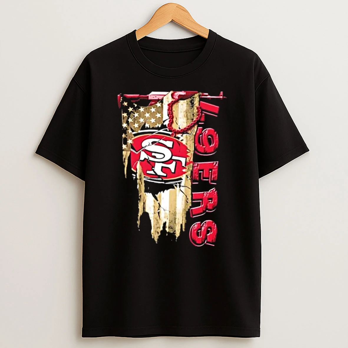 San Francisco 49ers Football Battle Shattered Usa Flag Rip Design T Shirt