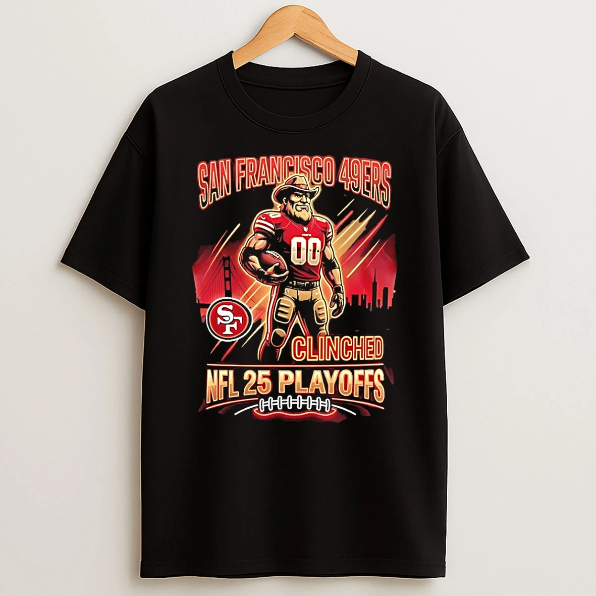 San Francisco 49ers Nfl 25 Playoff Football Clinched Mascot T Shirt