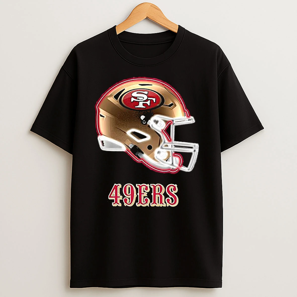 San Francisco 49ers Football Helmet Neon T Shirt