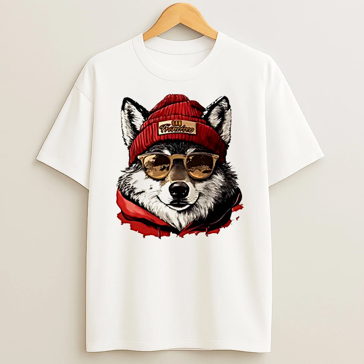 San Francisco 49ers Mascot Wearing A Beanie And Sunglasses Circle T Shirt