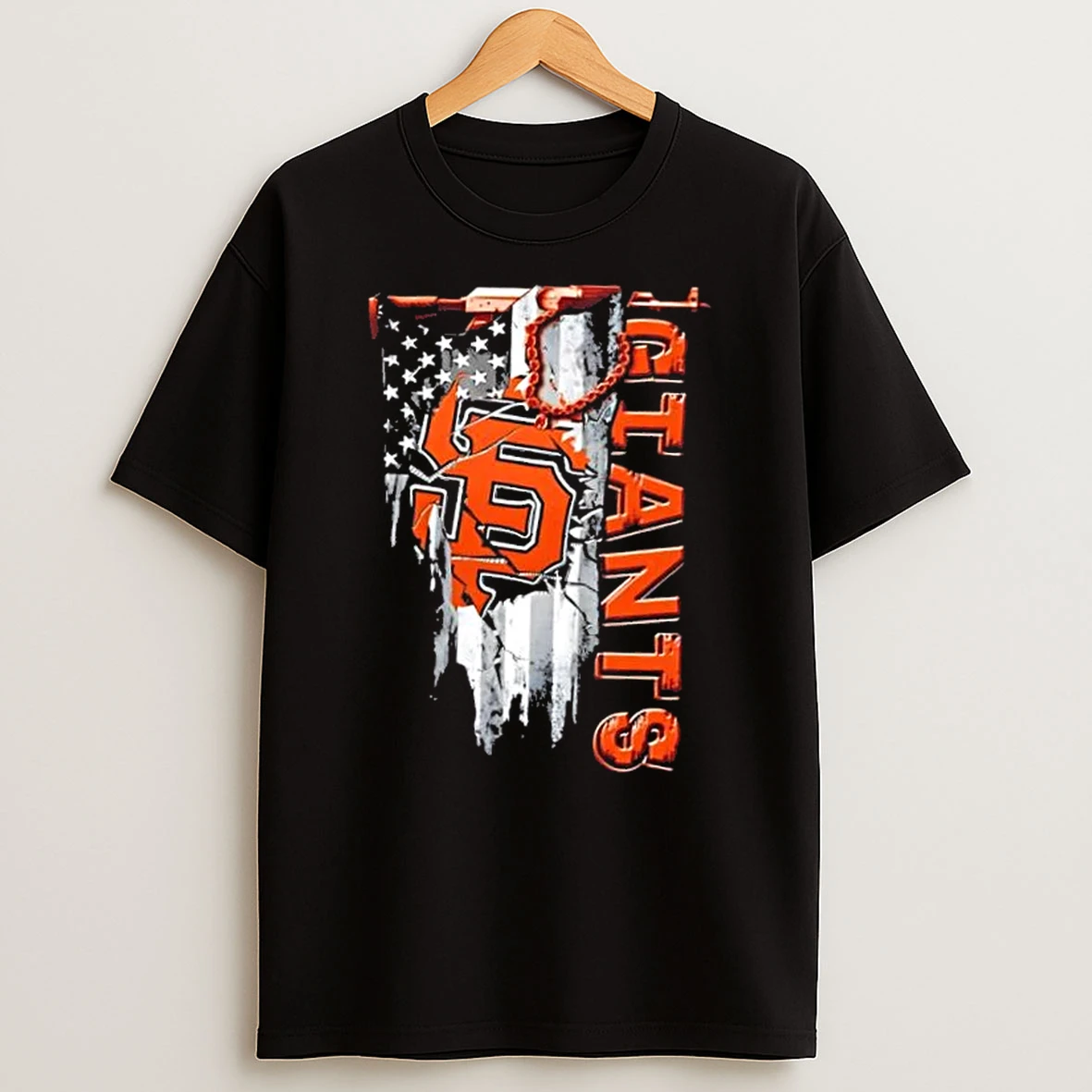 San Francisco Giants Baseball Battle Shattered Usa Flag Rip Design T Shirt